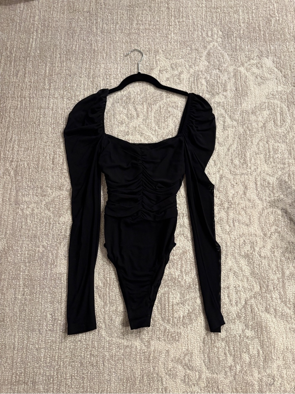 NWOT Princess Polly Black Ruched Long-Sleeve Bodysuit - Women Tops